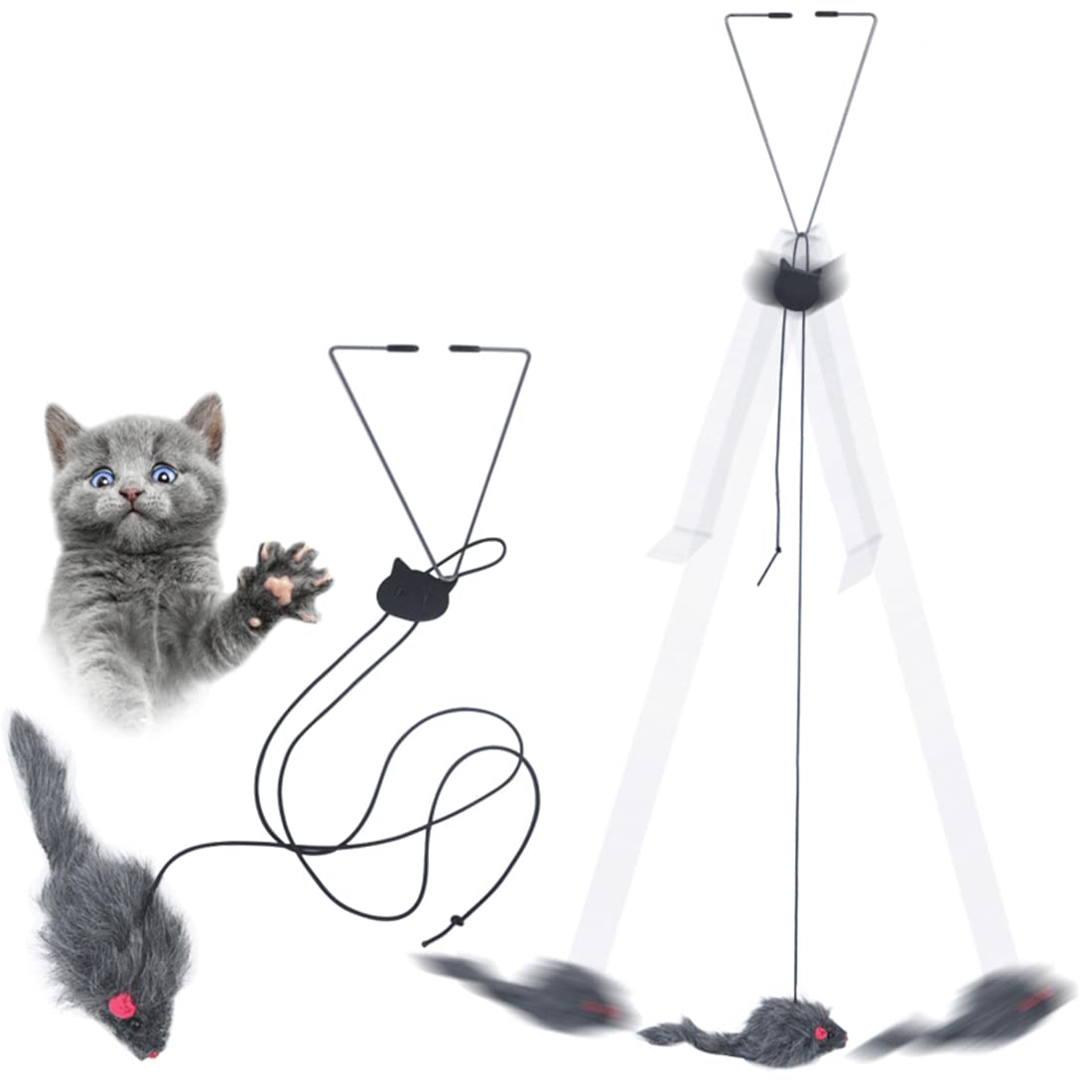 Qpets Hanging Interactive Cat Teaser Toys,Elastic Rope Design,Hanging Interactive Cat Soft Toy for Indoor Activities,Interactive Cat Teaser Toy with Plushed Mice Pendent Cat Supplies Qpets Hanging Interactive Cat Teaser Toys,Elastic Rope Design,Hanging Interactive Cat Soft Toy for Indoor Activities,Interactive Cat Teaser Toy with Plushed Mice Pendent Cat Supplies